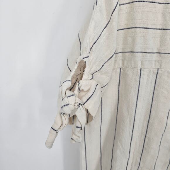 Madewell Cream Striped Tie Short Sleeve Woven Cotton Coastal Beach Boho Dress M - Picture 4 of 9